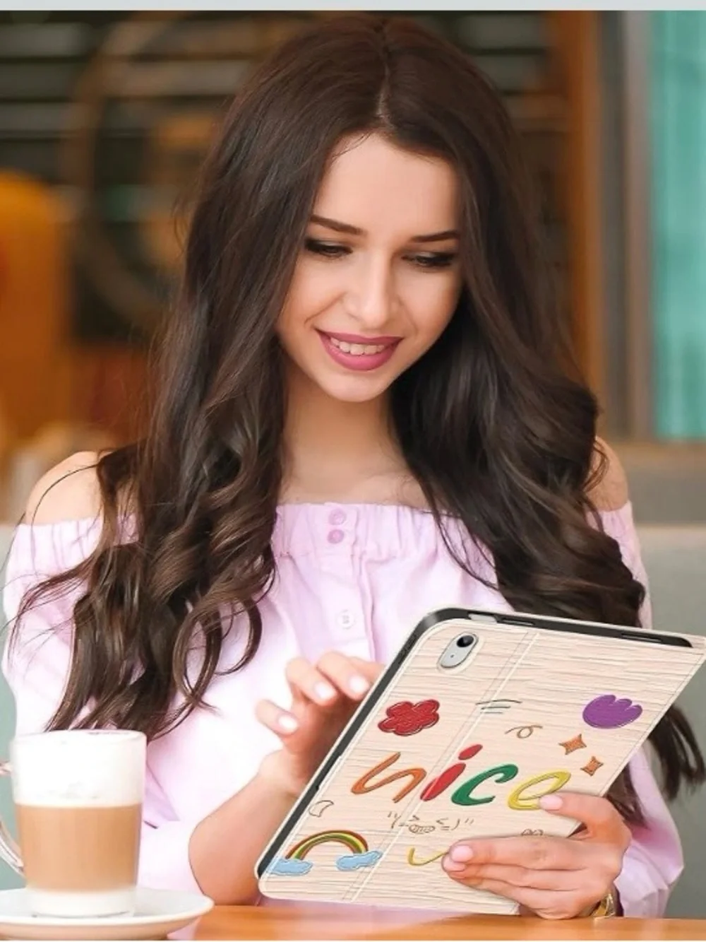 Universal Pink 'Nice' Illustrated Tablet Folio Case IPad 10/11